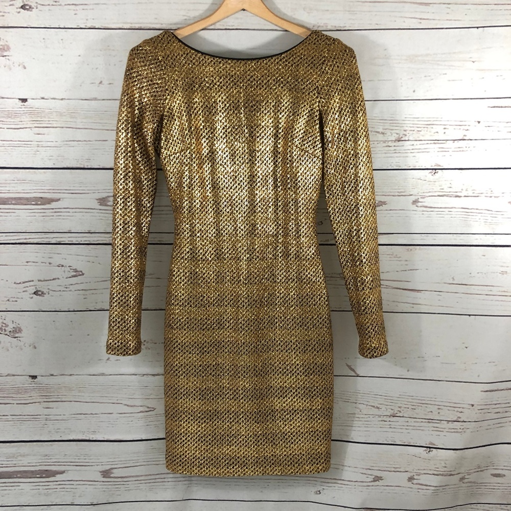 NWT BELLE BADGLEY MISCHKA Party Dress Gold